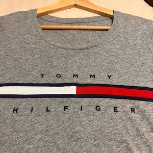 Tommy Hilfiger Heather Gray Tee with Red and Blue Accents